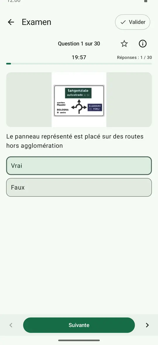 Examen blanc : question 1 sur 30 et temps restant